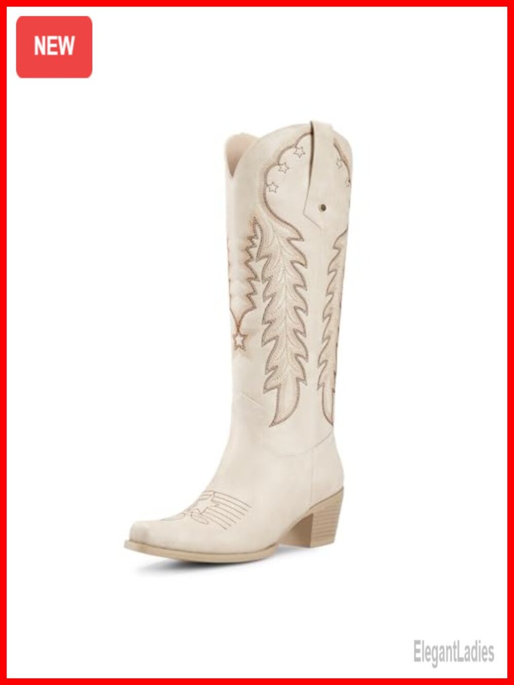 Knee High Western Cowboy Boots Faux Leather Pointed Toe Embroidered